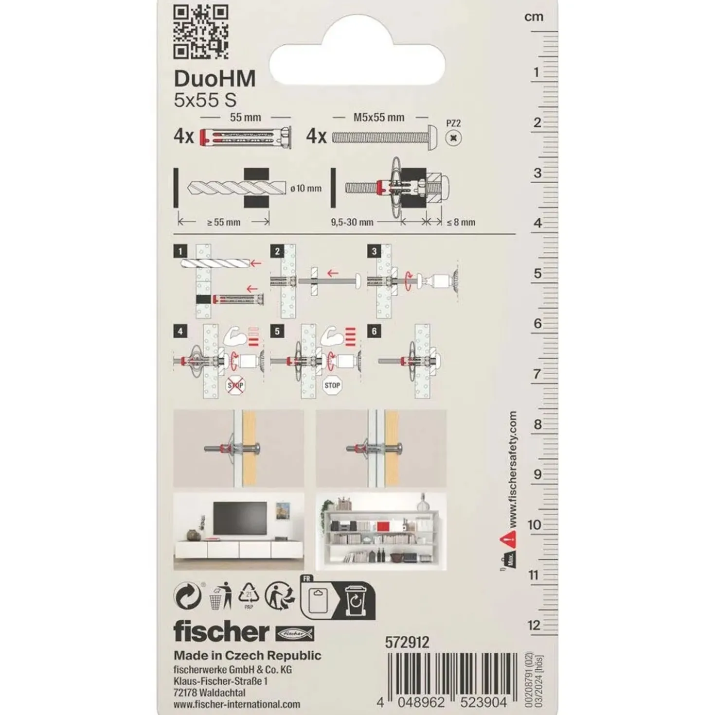 Tassello Fischer DuoHM 5x55 con vite foro Ø10 mm 4 pz confezione