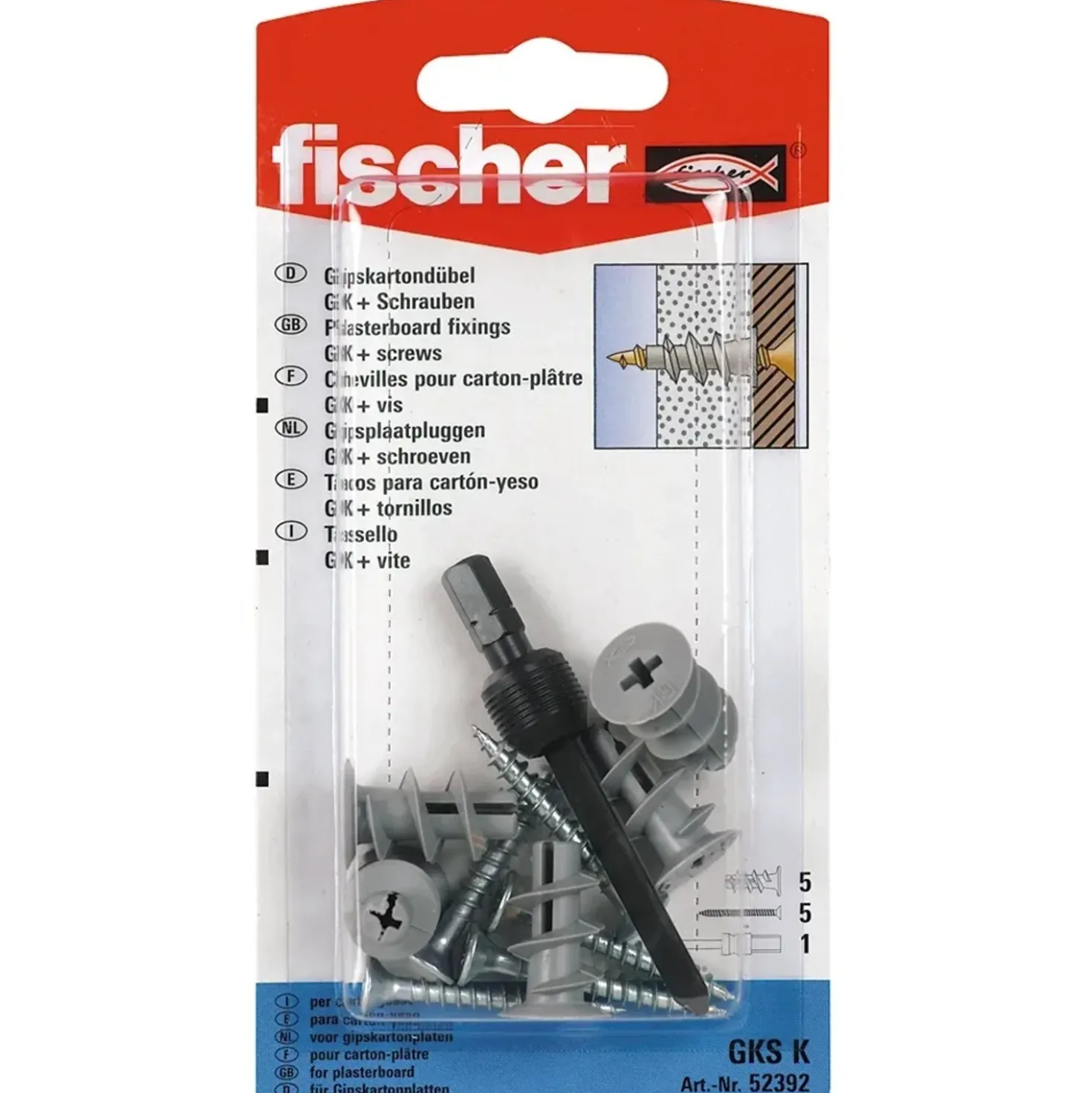 Tassello per cartongesso Fischer GK con vite Ø 4-5 mm 5 pz