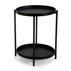 Tavolino da giardino tondo 2 piani in metallo nero Ø 40 cm H 50 cm