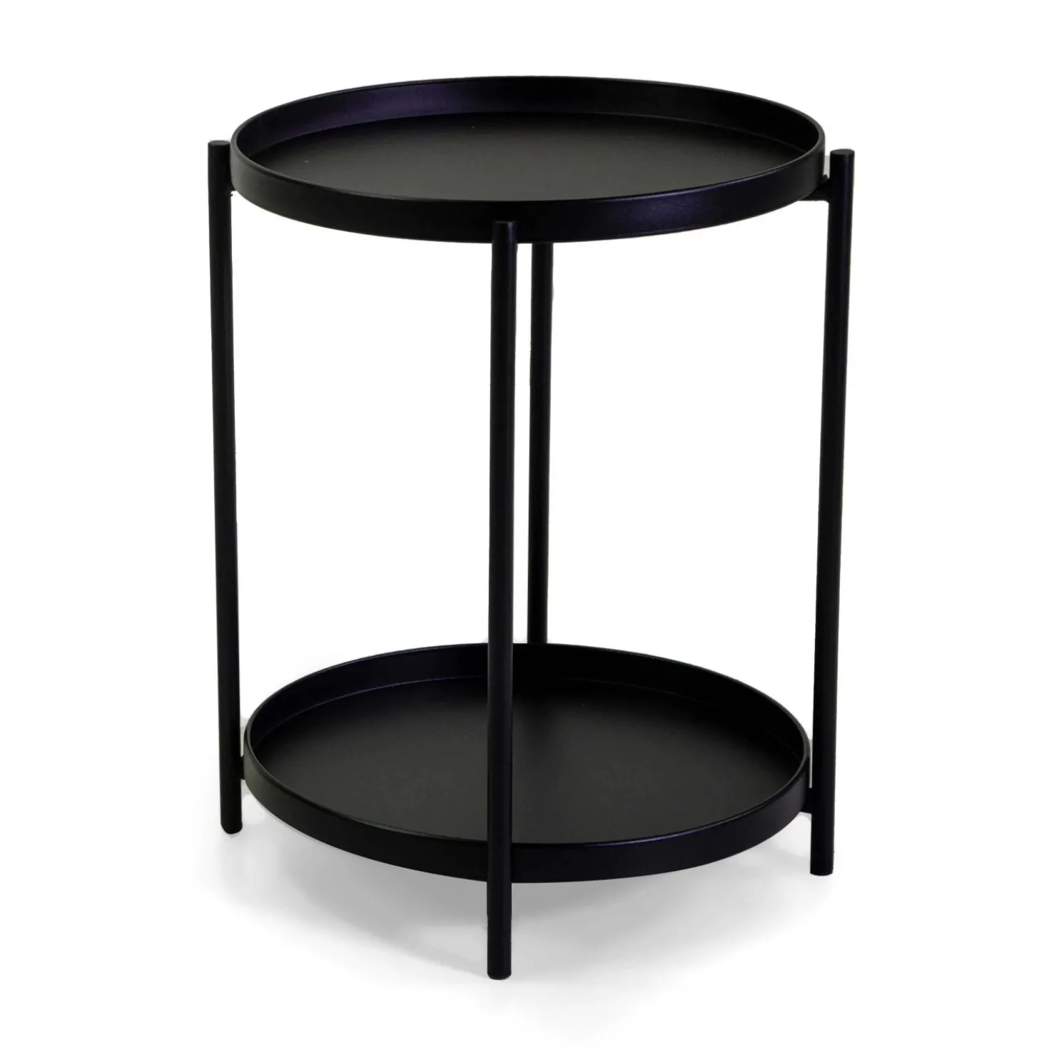 Tavolino da giardino tondo 2 piani in metallo nero Ø 40 cm H 50 cm
