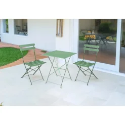 Tavolino e sedie da esterno in ferro verde 2 posti