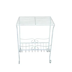 Tavolino in metallo con portariviste 40x28x53 cm bianco
