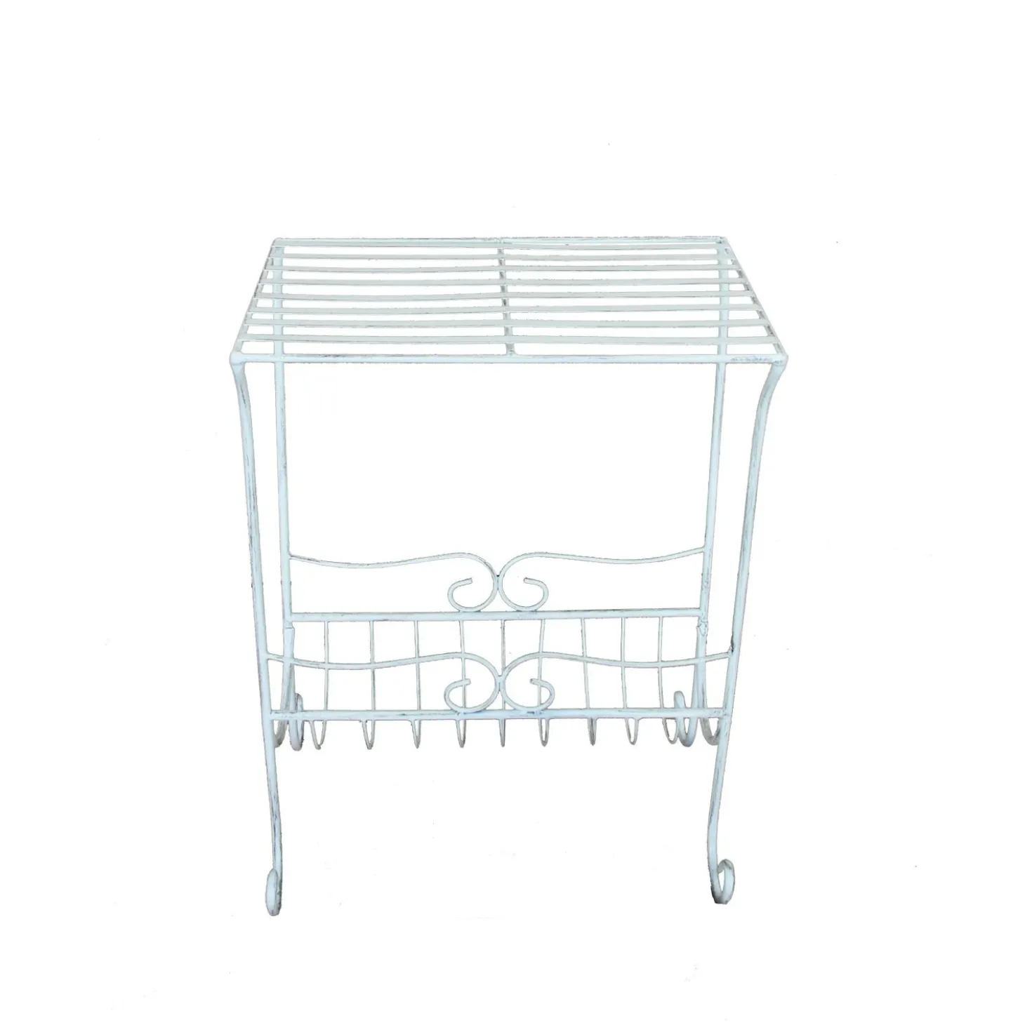 Tavolino in metallo con portariviste 40x28x53 cm bianco