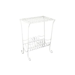 Tavolino in metallo con portariviste 40x28x53 cm bianco
