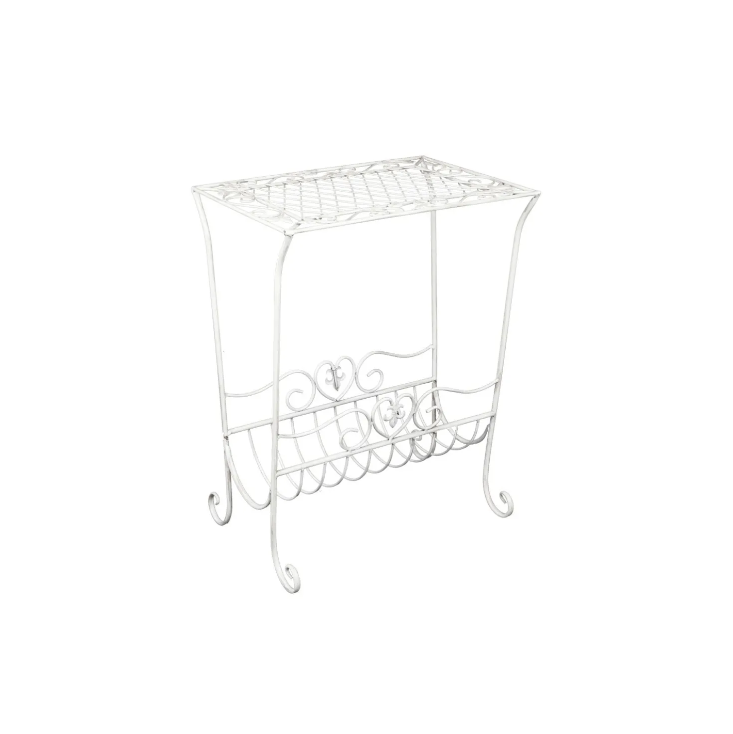 Tavolino in metallo con portariviste 40x28x53 cm bianco