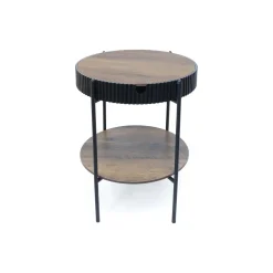 Tavolino legno e ferro 2 ripiani 42x42xH48 / 43x12,5xH50 cm scatola regalo