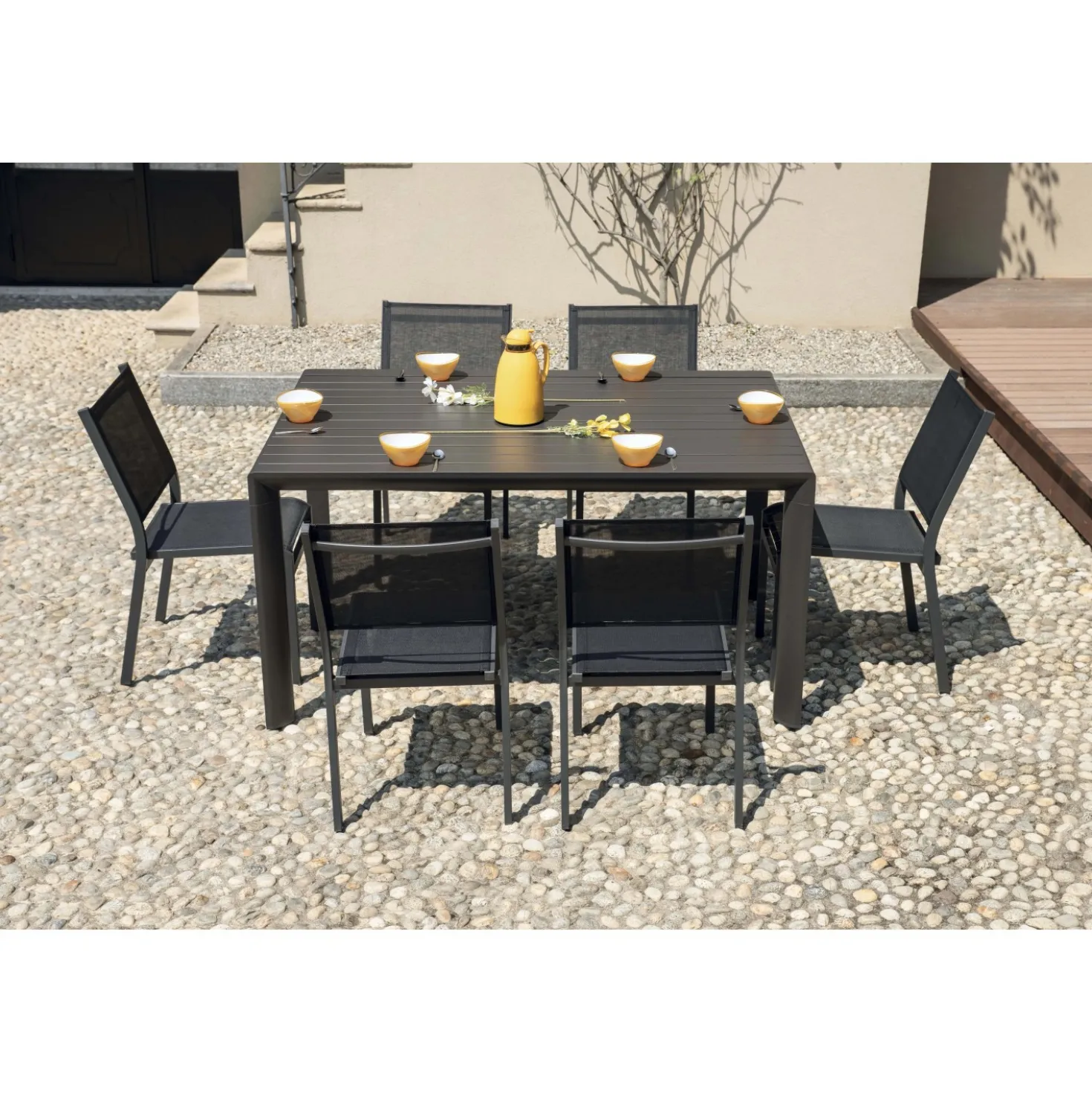 Tavolo allungabile da giardino in alluminio grigio scuro 100-150xH77 cm