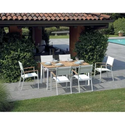 Tavolo allungabile da giardino in teak e alluminio 150/210x90 cm