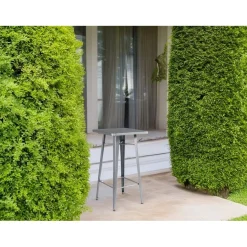 Tavolo alto da giardino in lamiera grgio 60x60xH108 cm