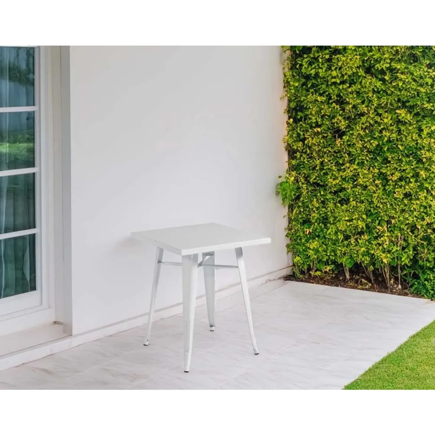 Tavolo alto da giardino in lamiera avorio 60x60xH73 cm