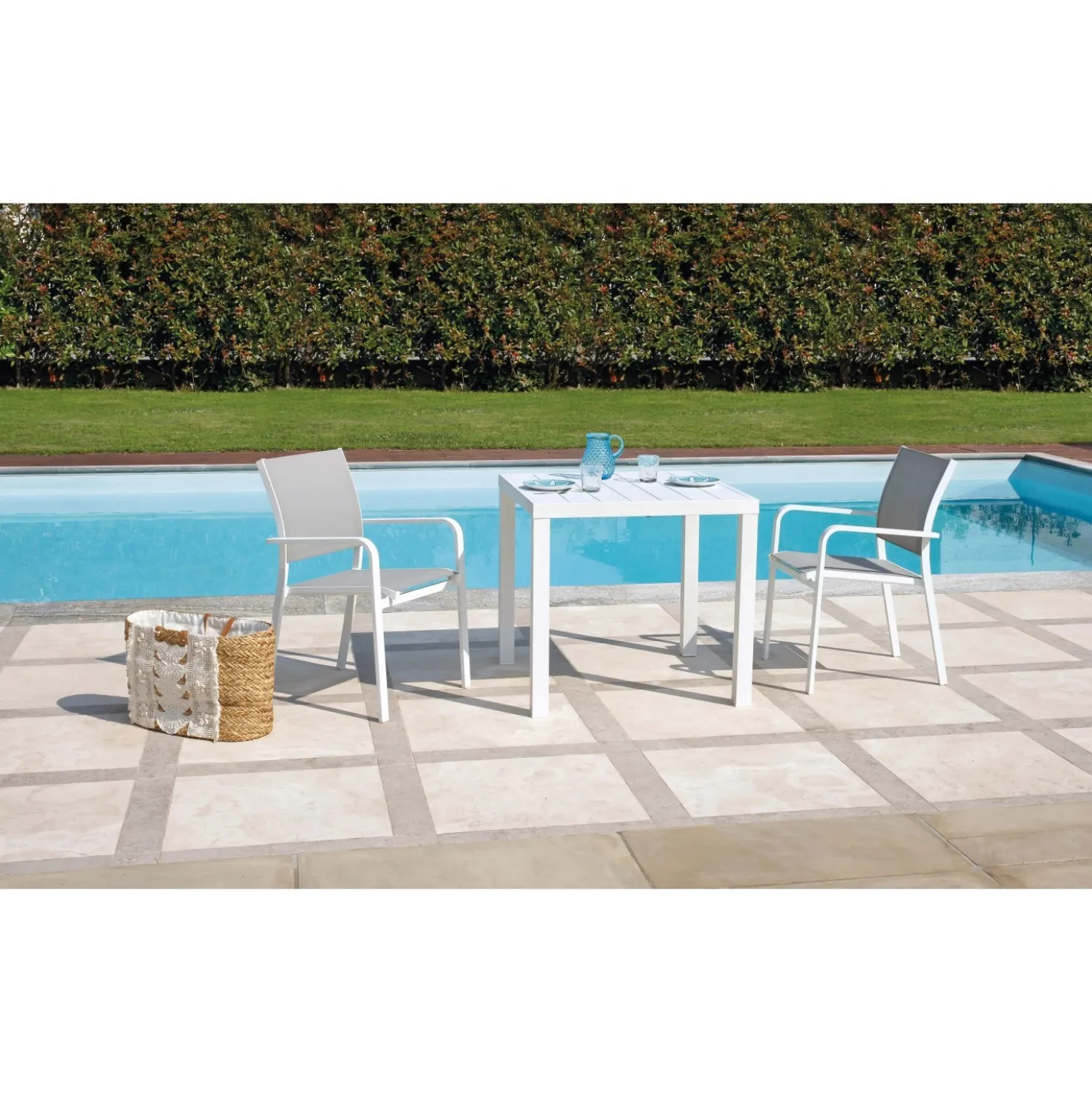 Tavolo da giardino in alluminio bianco 80x80 cm