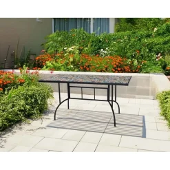 Tavolo da giardino Mosaico Flower in metallo verniciato 150x80x73 cm