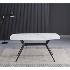 Tavolo da pranzo fisso Callista marmo bianco lucido 160x90x76 cm