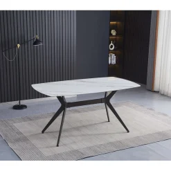 Tavolo da pranzo fisso Callista marmo bianco lucido 160x90x76 cm