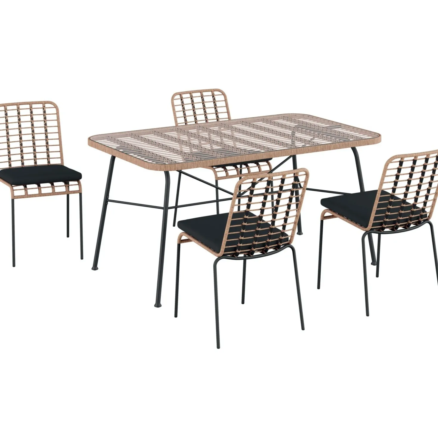 Tavolo e sedie da giardino in acciaio e rattan antracite 4 posti