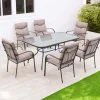 Tavolo e sedie da giardino Madagascar in ferro con cuscini beige 6 posti