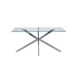 Tavolo fisso rettangolare con piano in vetro e gamba cromata 160x90x75 cm