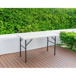 Tavolo pieghevole in acciaio e piano plastica stampata 122x60 cm H 74 cm