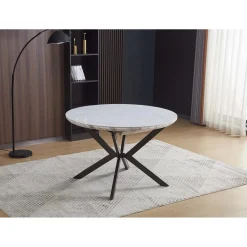 Tavolo rotondo allungabile Evelina marmo bianco lucido 120x120x76 cm