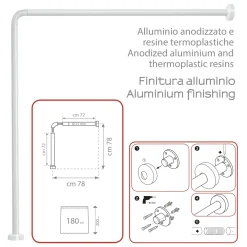 Telaio doccia angolare 80 x 80 cm alluminio anodizzato