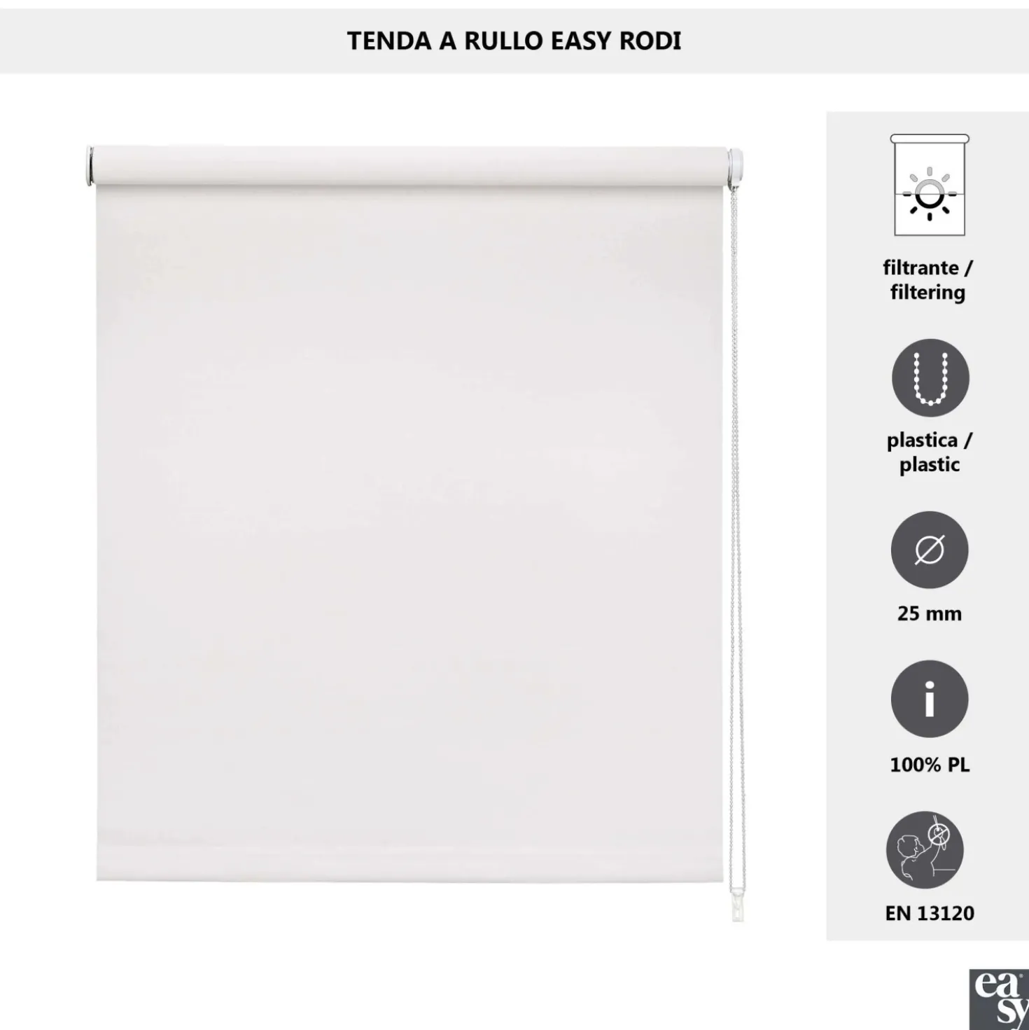 Tenda a rullo semifiltrante Rodi L 45 x H 252 cm bianco