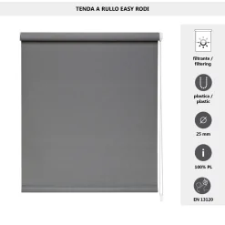 Tenda a rullo semifiltrante Rodi L 90 x H 252 cm grigio scuro