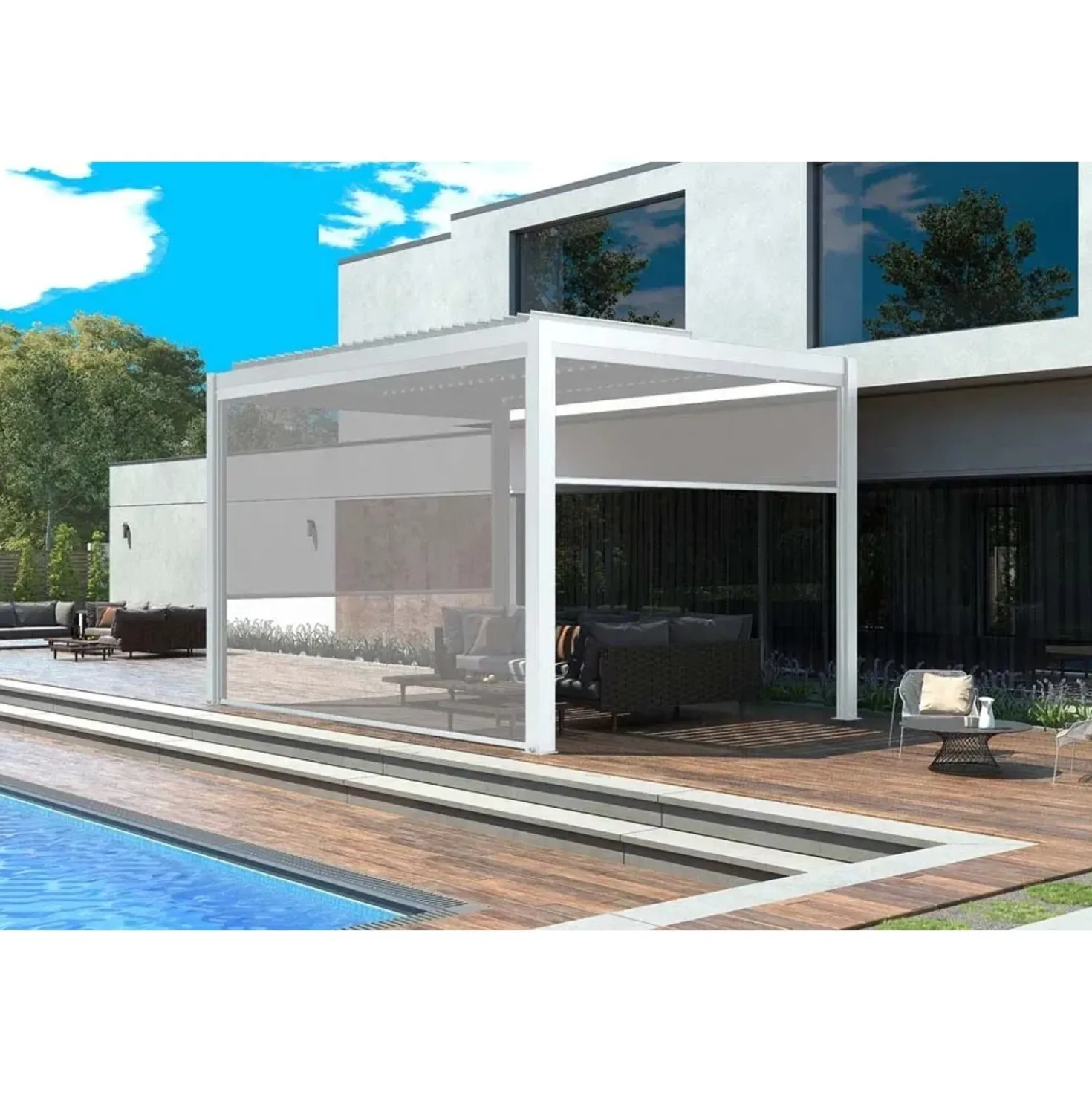 Tenda avvolgibile Calicantus Zip Screen bianco in Textilen grigio 4 m