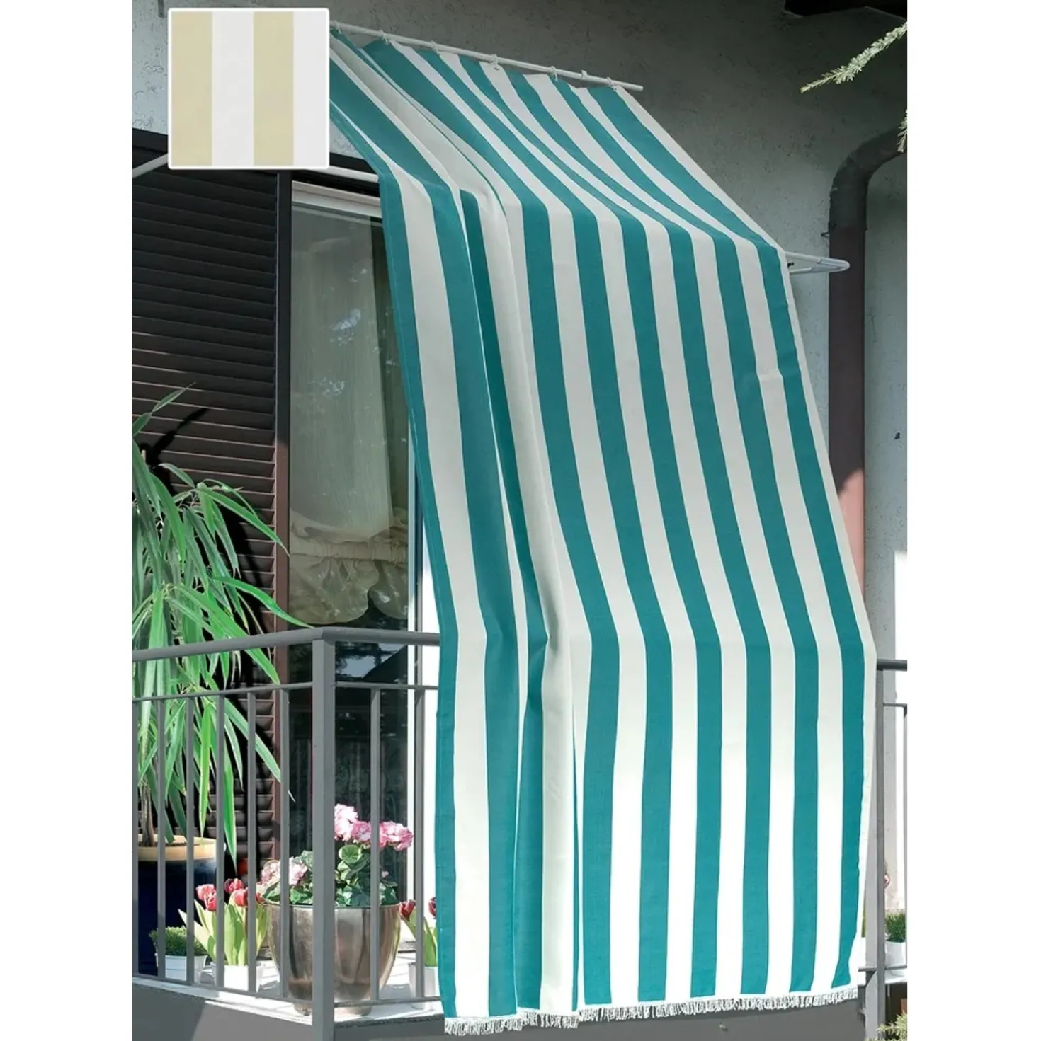 Tenda da sole a caduta verticale con anelli 145x300 cm ecrù rigato