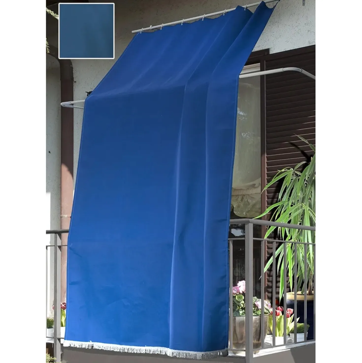 Tenda da sole a caduta verticale con anelli 145x300 cm blu