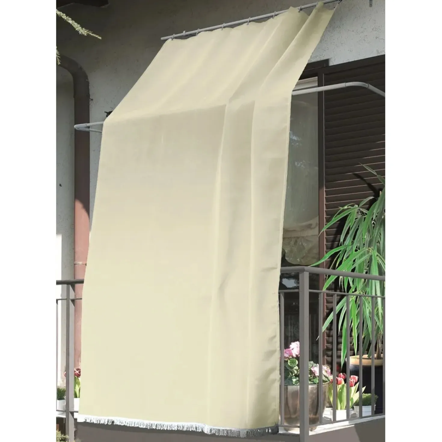 Tenda da sole a caduta verticale con anelli 145x300 cm ecrù