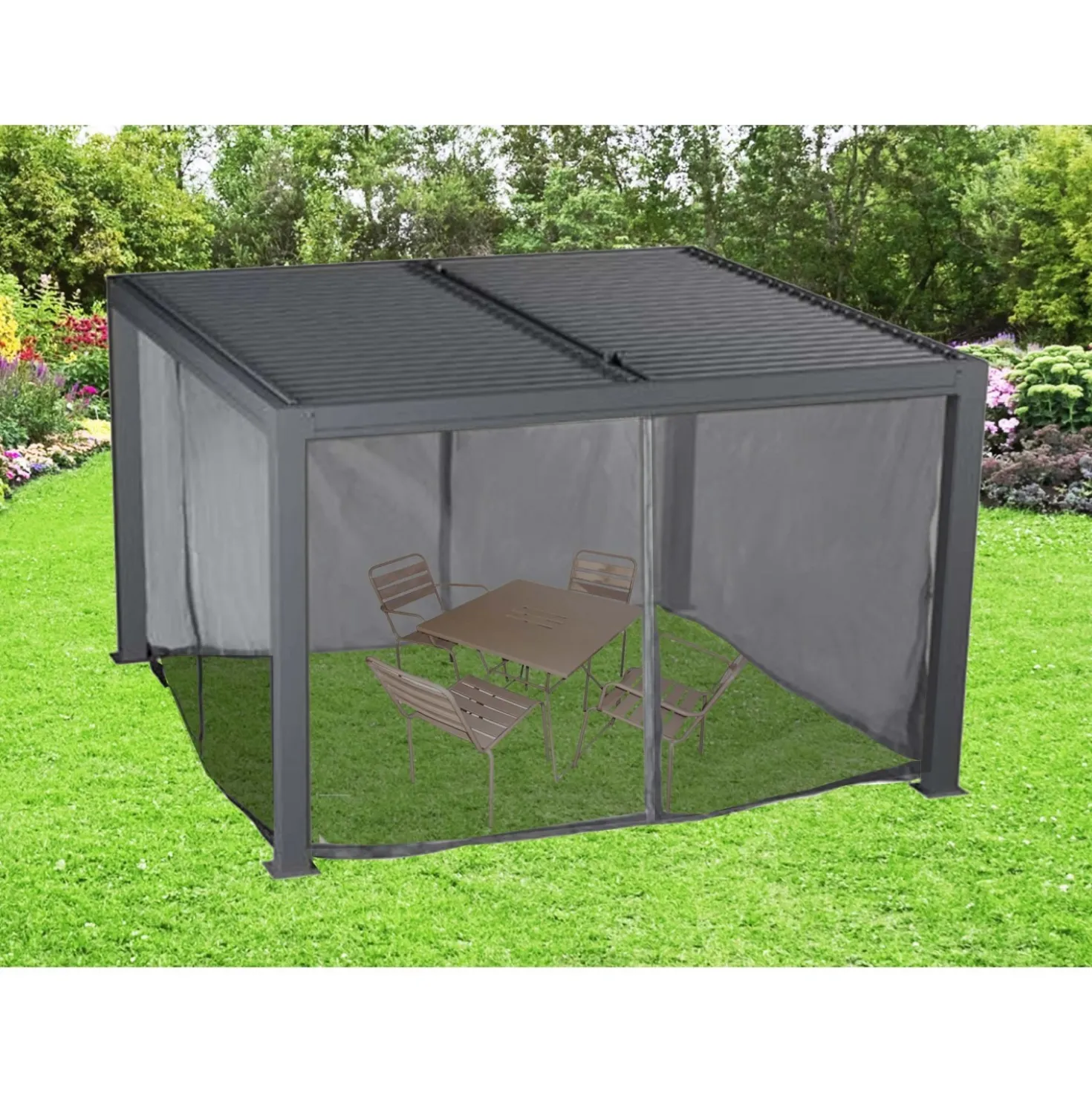 Tenda zanzariera per pergola bioclimatica 3630 antracite H231xL300xP360 cm