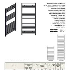 Termoarredo con tubi quadrati in acciaio nero opaco L 50 x H 100 cm