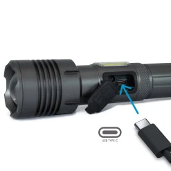 Torcia LED ricaricabile USB C 1200 lm con zoom in Alluminio Aeronautico