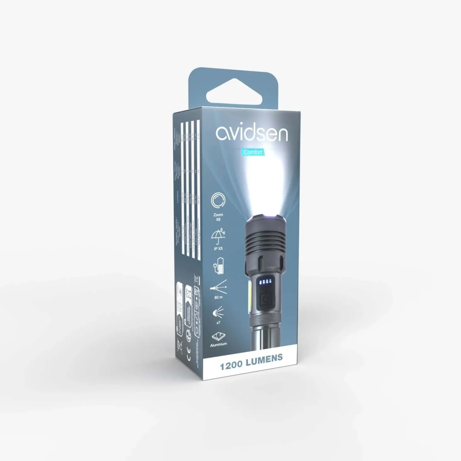 Torcia LED ricaricabile USB C 1200 lm con zoom in Alluminio Aeronautico