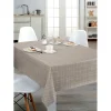 Tovaglia in pvc cerato goffrato con righe beige al metro