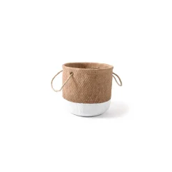 Vaso in cemento con manici in corda Ø18xH16,5cm beige