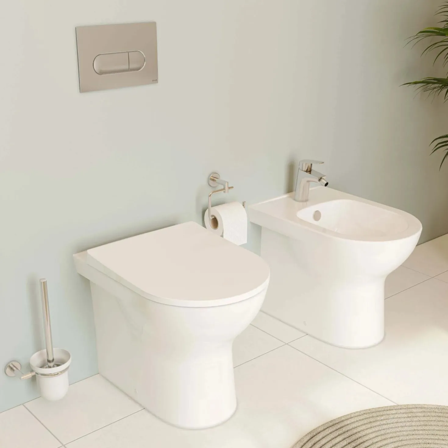 Vaso WC filo muro S20 Round a pavimento scarico parete in ceramica bianca