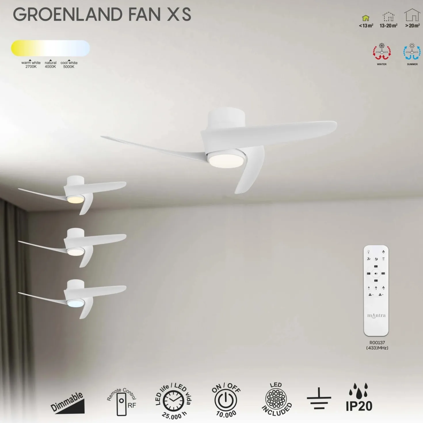 Ventilatore da soffitto con luce LED Groeland 2640 lm 3000/5000 K Ø 79,5x21 cm